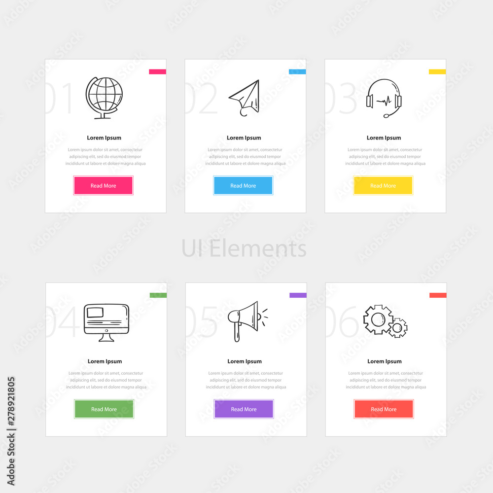 Aufkleber colorful web cards template with text and icon. website and application cards design templates colle