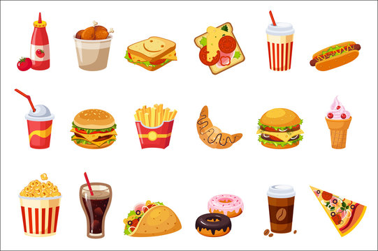 Fast food junk products set drawing Royalty Free Vector-saigonsouth.com.vn