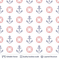Marine motives seamless pattern design. Vector template.