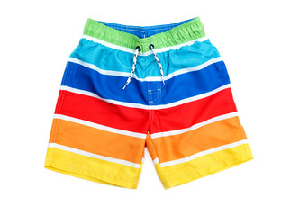 Swimming shorts for boy in stripes of different colors.