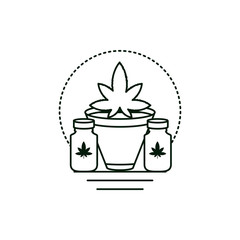 cannabis bottle product with houseplant