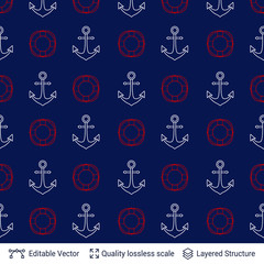 Marine motives seamless pattern design. Vector template.