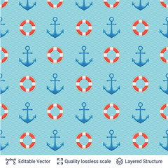 Marine motives seamless pattern design. Vector template.