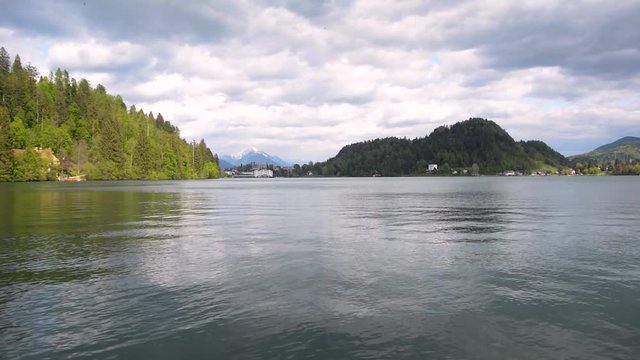 Lake Bled on a bright cloudy summer day