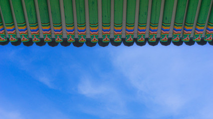 하늘, 구름, 올려다봄, 처마, 한옥, 지붕, 한국, 