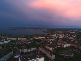 Sunset before the rain in rural town