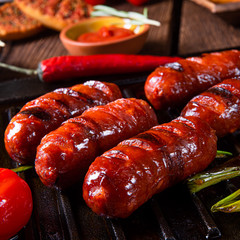 Chili chorizo ​​sausage with tomato bruschetta - obrazy, fototapety, plakaty