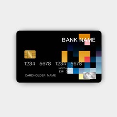 Colorful credit card design. With inspiration from abstract. On white background. Glossy plastic style.
