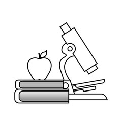 library books with microscope laboratory and apple fruit