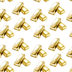 Watercolor illustration of gold bullion pattern on white background