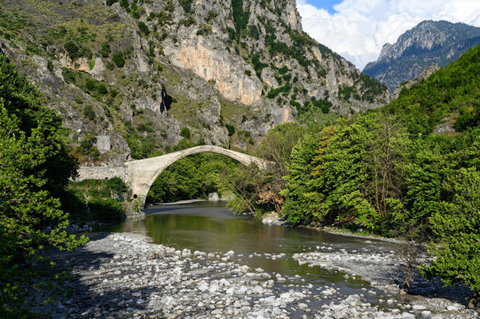 The historical stone bridge of Konitsa in Epirus, Greece