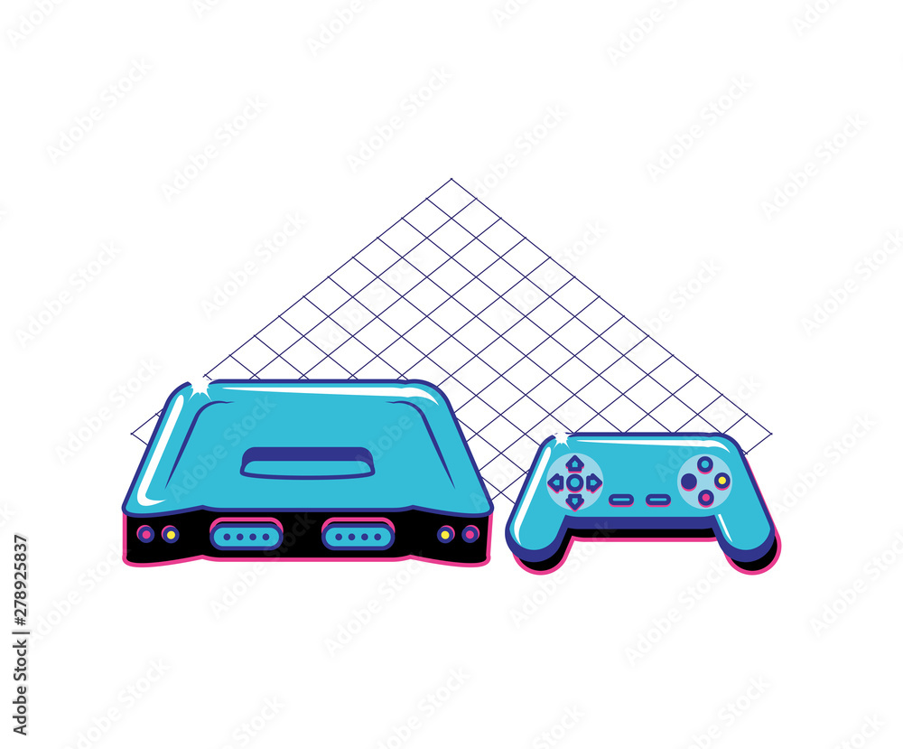 Poster video game control retro with console