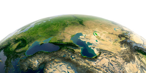 Detailed Earth on white background. Caucasus