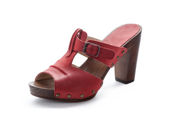 Female high heeled sandals isolated on white background