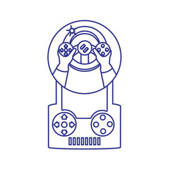 hands using video game car wheel control