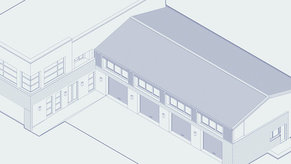 Axonometric automobile repair shop. Architectural blueprint.