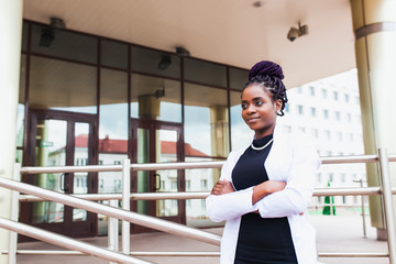 Professional Female African American doctor psychologist in hospital. The concept of medicine and health. Life and health insurance