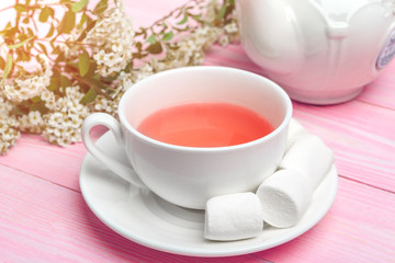 Tea ceremony. Tea cups with hot tea close up