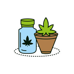 cannabis bottle product with houseplant