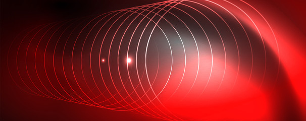 Shiny neon techno template. Neon lines background, 80s style laser rays