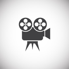 Cinema camera related icon on background for graphic and web design. Simple illustration. Internet concept symbol for website button or mobile app.