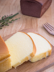 Butter cake on wooden plate