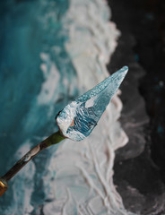 sea. acrylic painting, artist's workshop, spatula, the process of painting