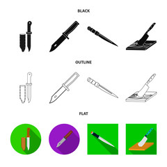 Vector illustration of knife and cut logo. Set of knife and flat vector icon for stock.