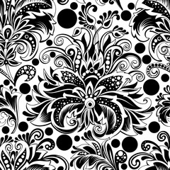 seamless pattern decorative black and white branches of flowers - 278932485