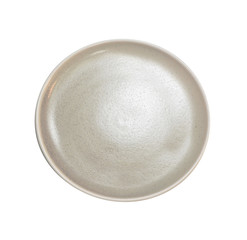 Grey round ceramic plate isolated on white background. Top view.