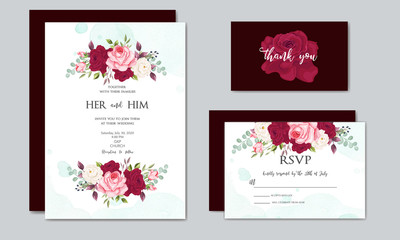 beautiful wedding invitation card  template with floral leaves - obrazy, fototapety, plakaty