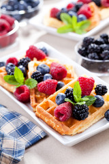 Breakfast With Waffles And Organic Fruits