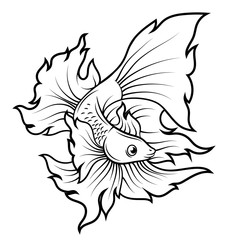 betta fish or Siamese fighter fish line art tattoo design