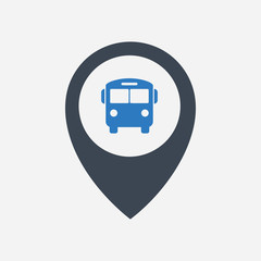 Bus in location gps marker map pin flat icon. Bus stoppage icon concept. Element of map point for mobile concept and web apps UI. Icon for website design and development, app development.