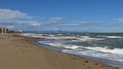 Waves at the beach in Denia, Spain.