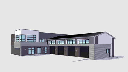 3d automobile repair shop. Architectural blueprint.