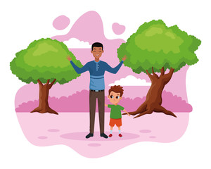 Family single father with children cartoon