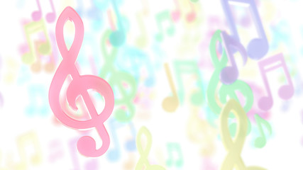 Pink musical notes on blurred musical notes pastel color background.