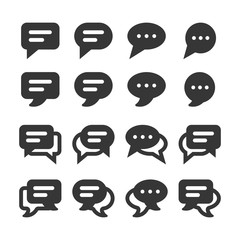 Speech bubbles and dialog balloons glyph style vector icon set. Isolated chat collection on white background