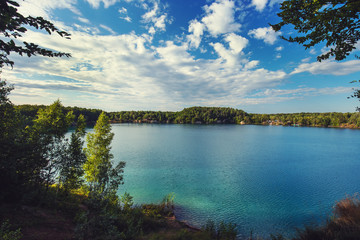 landscape with lake and blue sky
