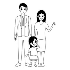 Family parents and childrens cartoons in black and white