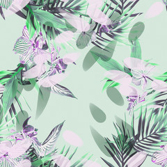 Floral seamless pattern of Exotic Plants. Hand Painted Background.