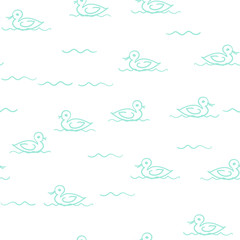 Hand drawn vector seamless pattern made of ducks on water simple sketch