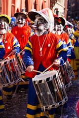 Marktplatz, Basel, Switzerland - March 13th, 2019. Close-up of a carnival participant disguised as...