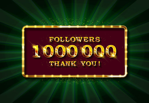 1 million followers thank you gold illustration.
