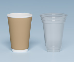 Plastic and paper cup - 3D illustration