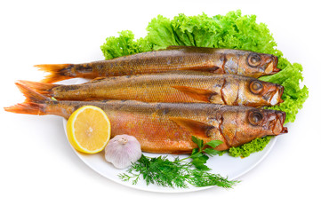 Hot smoked herring on plate