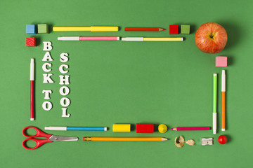 Rectangular frame with school supplies