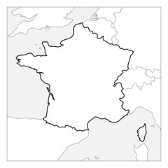 Map of France black thick outline highlighted with neighbor countries