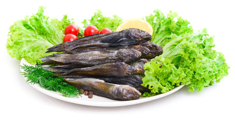 Dried gobies on a white background
